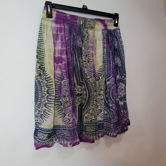 Bella New York Boho Tie-Dye Elastic Waist Skirt Purple & Green Rayon One Size - Picture 3 of 11